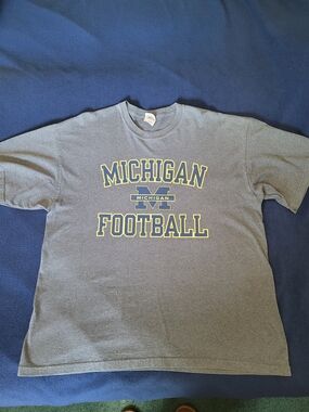 Gildan Gray Michigan Football Short Sleeve Tee with Yellow Print